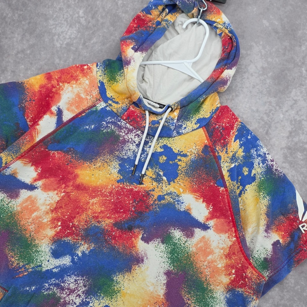 Reebok Mens XL Short Sleeve Hoodie Multicolor Paint Splatter Pullover Sweatshirt